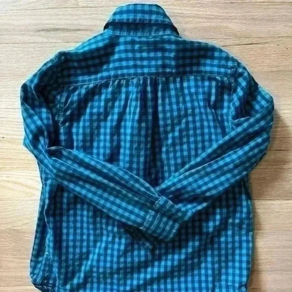 Gap Kids Navy Blue Bright Blue Check Long Sleeve Button Up Down Size Medium M 8